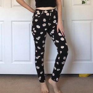 Black Daisy Patterned Jeans